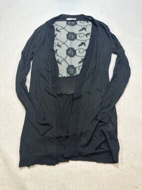 I Love U Fashion Black Floral Lace Mesh Back Cardigan M/L Boho Romantic Goth